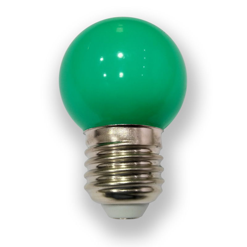 BOMBILLA ESFÉRICA LED 1W E27 - CHIP+DIFUSOR DE COLOR VERDE